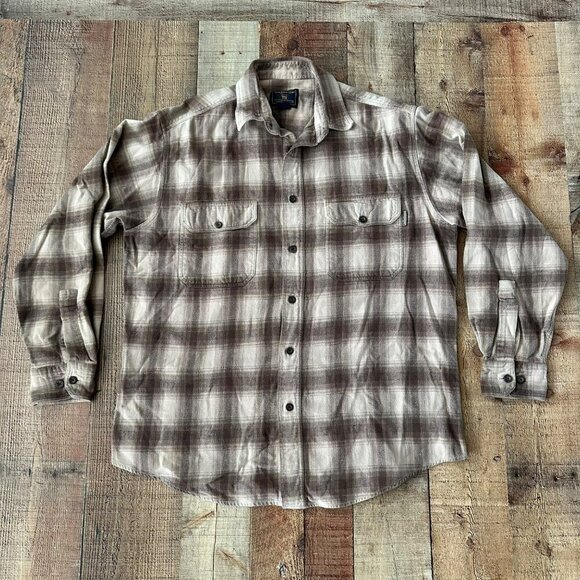 Woolrich men’s brown and cream plaid flannel long sleeve button down -M - Picture 1 of 6